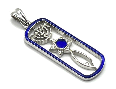 14k Gold & Diamond With Blue Enamel Messianic "Grafted In" Necklace
